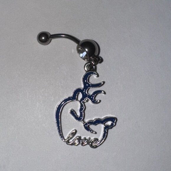 Navy Blue Buck and Doe Love Browning Dangle Belly Ring - Picture 7 of 16